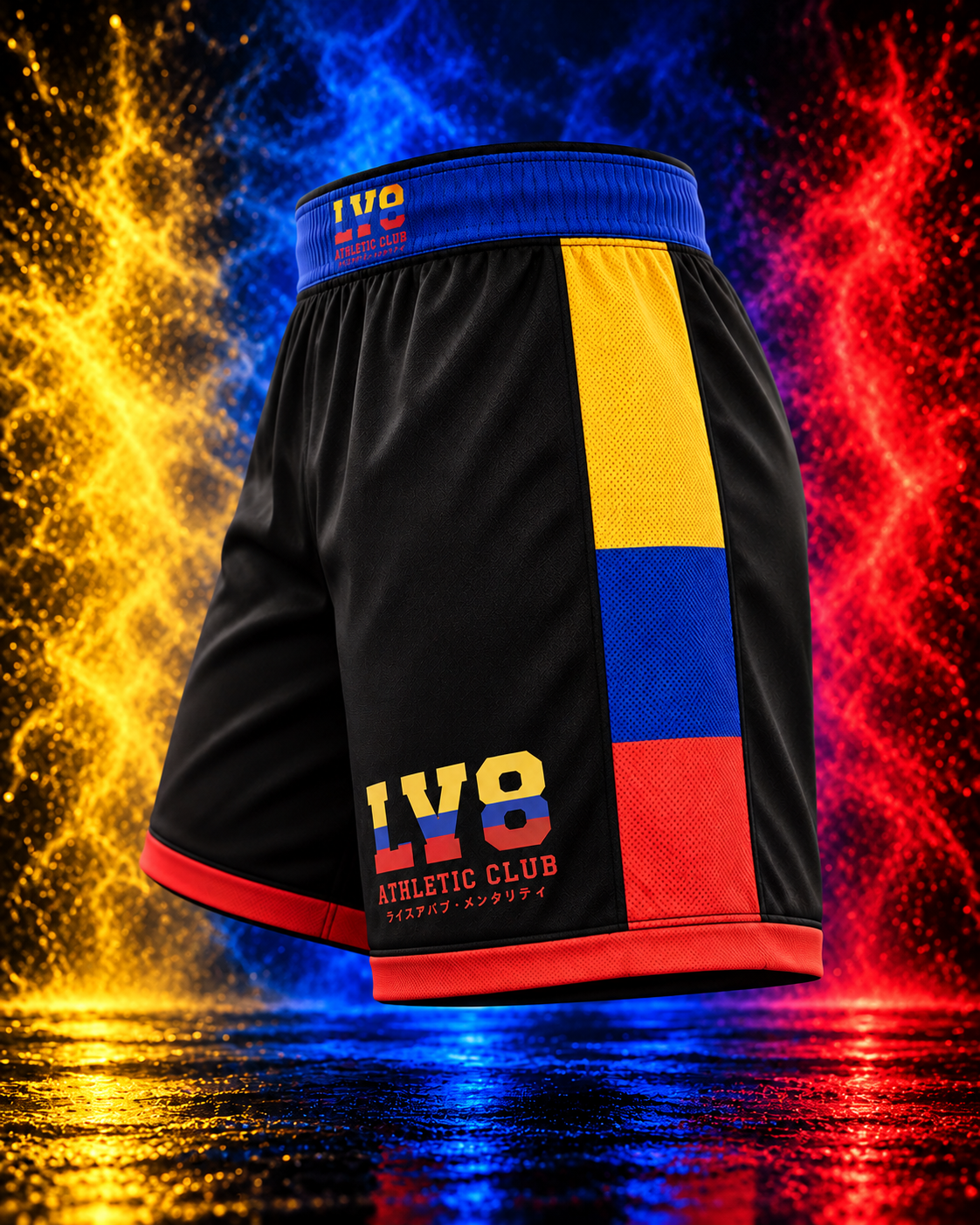 Opposite side view of the LV8 Colombia shorts with LV8 Athletic Club leg branding