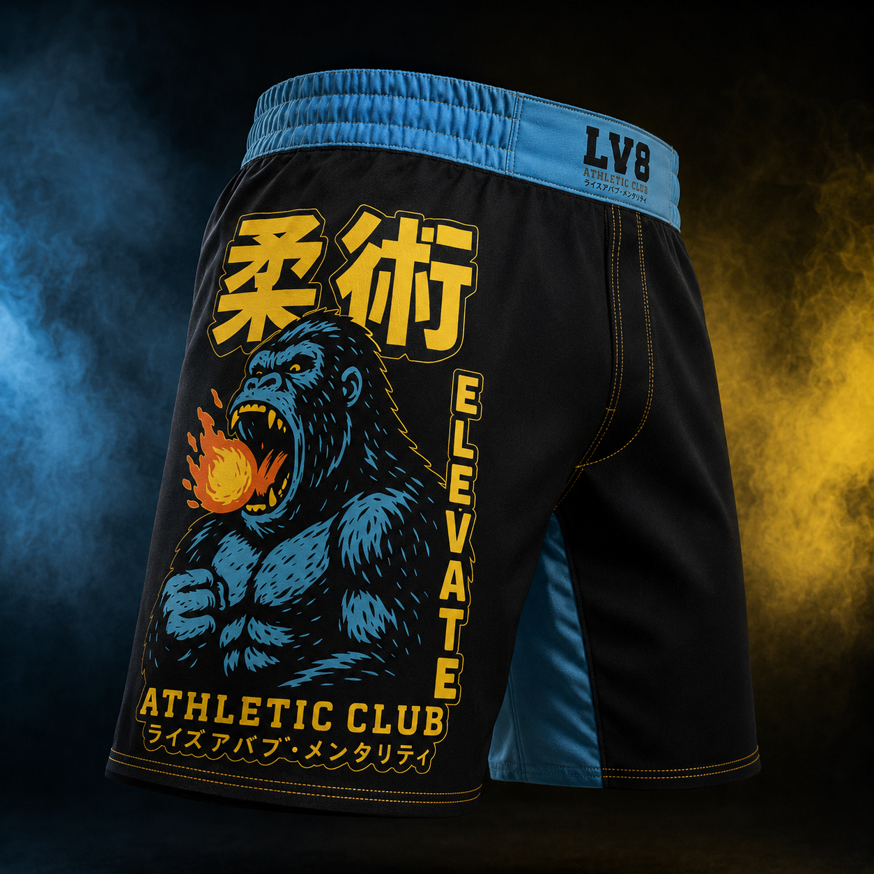 Blazing Ape men's BJJ shorts side graphic view