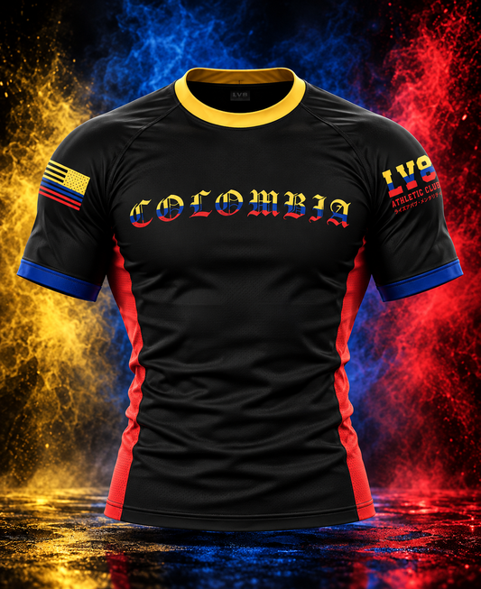 Front view of the LV8 Colombia men's rashguard