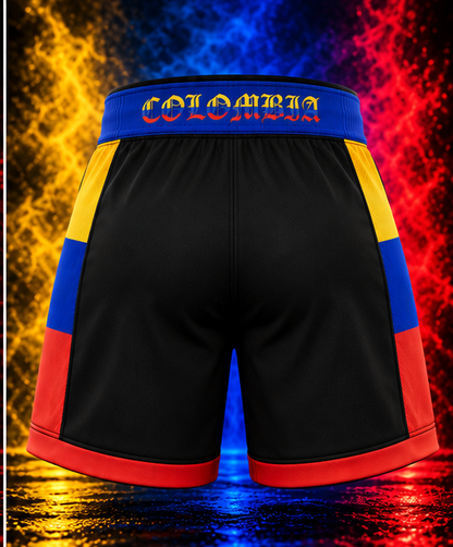 Back view of the LV8 Colombia women's shorts with COLOMBIA lettering on the blue waistband